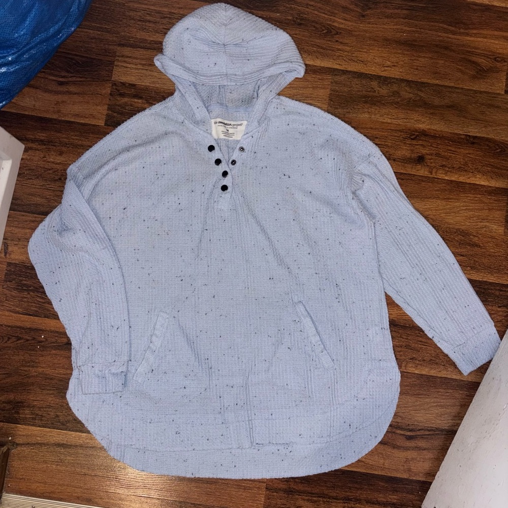 Speckled Light Blue Hooded Knit Pullover